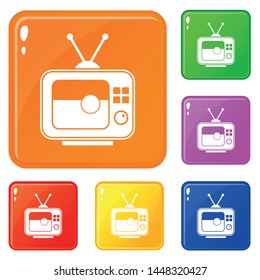 Soccer match on TV icons set collection vector 6 color isolated on white background