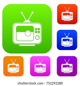 Soccer match on TV set icon color in flat style isolated on white. Collection sings vector illustration