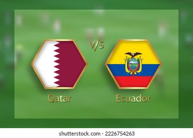 Soccer matchday template. Qatar vs Ecuador Match day template. 2022 World Cup, vector illustration isolated on green background 