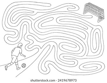 Soccer maze graphic black white sketch illustration vector