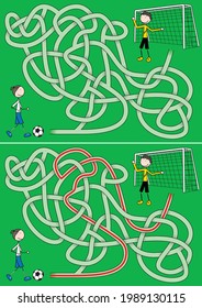Soccer maze for kids with a solution