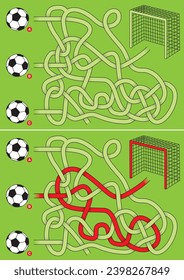 Soccer maze for kids with a solution