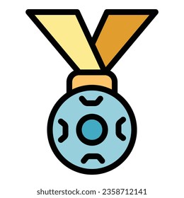 Soccer medal icon outline vector. Sport camp. Action goal color flat