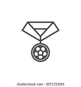 Soccer medal line icon. linear style sign for mobile concept and web design. Football award medal outline vector icon. Symbol, logo illustration. Vector graphics