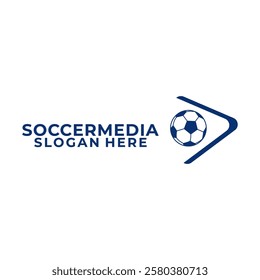 Soccer Media Play logo design vector. Ball with Media line vector icon. Soccer or Football sports channel logo design template