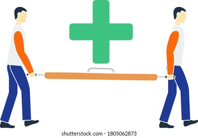 Soccer Medical Staff Carrying Stretcher Icon. Flat Color Design. Vector Illustration.