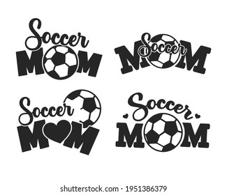 Soccer mom text design tells you love mom to the soccer ball. Isolated on background