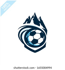 Soccer mountain team sport logo. Scalable and editable vector.