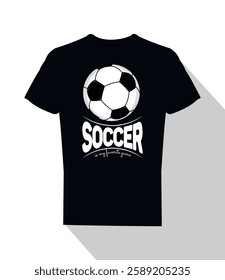 Soccer is my favorite game lettering black t shirt design with football illustration
