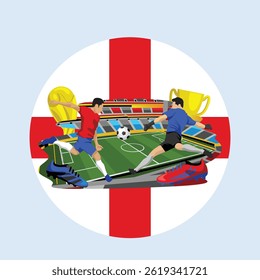 Soccer National Athlete Player with England Flag and Stadium Background 