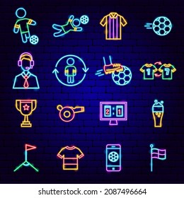 Soccer Neon Icons. Vector Illustration of Football Promotion.