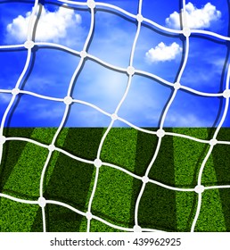 soccer net against the sky and field