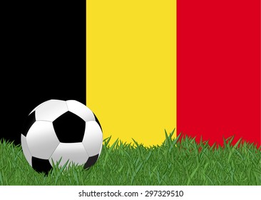 soccer on the football field with Belgium flag background, Belgium is the participating team in football tournament at France on 2016, this design for template of football match