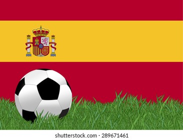 soccer on the football field with Spain flag background, Spain is the participating team in football tournament at France on 2016, this design for template of football match