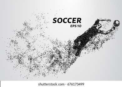 Soccer of the particles carries in the wind. Silhouette of a soccer player from circles.