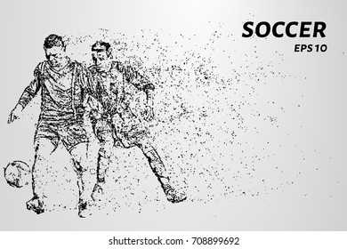 Soccer of the particles carries in the wind. Silhouette of a soccer player from circles