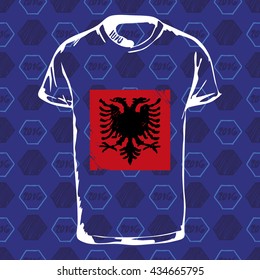 Soccer pattern ball, t-shirt and flag. Hand drawn vector. A soccer ball pattern and a Albania flag. France euro football championship 2016