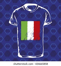 Soccer pattern ball, t-shirt and flag. Hand drawn vector. A soccer ball pattern and a Italy flag. France euro football championship 2016