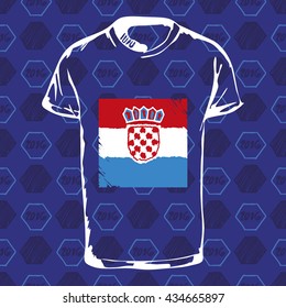 Soccer pattern ball, t-shirt and flag. Hand drawn vector. A soccer ball pattern and a Croatia flag. France euro football championship 2016