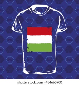 Soccer pattern ball, t-shirt and flag. Hand drawn vector. A soccer ball pattern and a Hungary flag. France euro football championship 2016