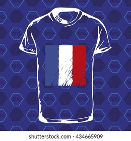 Soccer pattern ball, t-shirt and flag. Hand drawn vector. A soccer ball pattern and a France flag. France euro football championship 2016