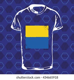 Soccer pattern ball, t-shirt and flag. Hand drawn vector. A soccer ball pattern and a Ukraine flag. France euro football championship 2016