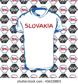 Soccer pattern ball, t-shirt and flag. Hand drawn vector. A soccer ball pattern and a Slovakia flag. France euro football championship 2016