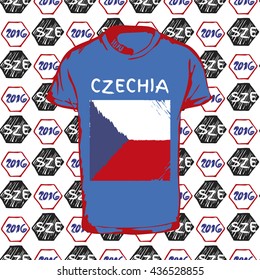 Soccer pattern ball, t-shirt and flag. Hand drawn vector. A soccer ball pattern and a Czech flag. France euro football championship 2016