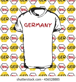 Soccer pattern ball, t-shirt and flag. Hand drawn vector. A soccer ball pattern and a Germany flag. France euro football championship 2016