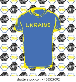 Soccer pattern ball, t-shirt and flag. Hand drawn vector. A soccer ball pattern and a Ukraine flag. France euro football championship 2016