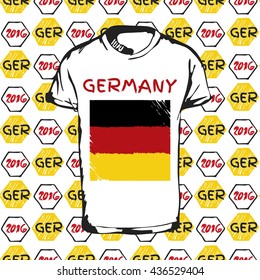 Soccer pattern ball, t-shirt and flag. Hand drawn vector. A soccer ball pattern and a Germany flag. France euro football championship 2016