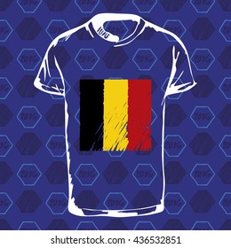 Soccer pattern ball, t-shirt and flag.Belgium flag and football pattern.