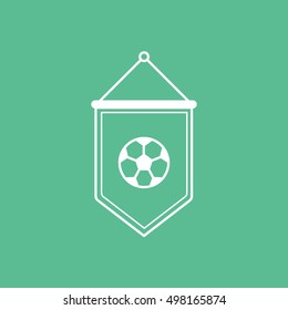 Soccer Pennant Line Icon On Green Background