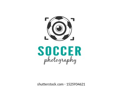 Soccer photography logo template with a soccer ball as a camera symbol