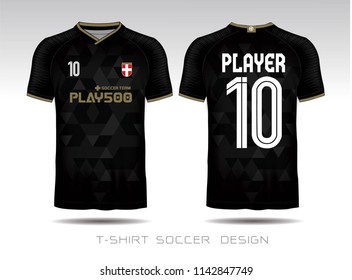 Soccer plan jersey template. Mock up Football uniform for football club. Team apparel. Black layout football sport t-shirt design. Vector Illustration design.
