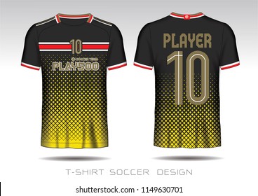 Soccer plan jersey template. Mock up Football uniform for football club. Team apparel. Yellow and black layout football sport t-shirt design. Vector Illustration design.