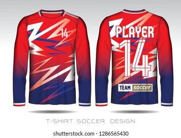 Soccer plan jersey template. Mock up Football uniform for football club. Team apparel. white blue and red layout football sport t-shirt design. Vector Illustration design.