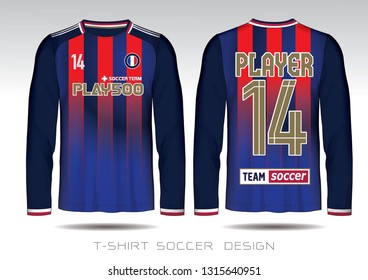 Soccer plan jersey template. Mock up Football uniform for football club. Team apparel. blue and red layout football sport t-shirt design. Vector Illustration design.