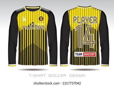 Soccer plan jersey template. Mock up Football uniform for football club. Team apparel. Black and Yellow layout football sport t-shirt design. Vector Illustration design.