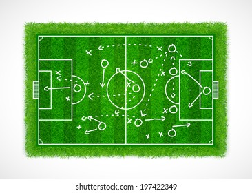 soccer planing with hand writing on realistic grass texture, Vector illustration 