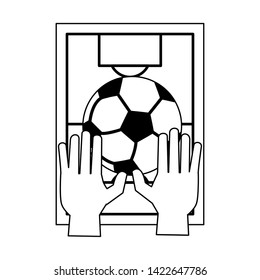 Soccer platfield with gloves and ball cartoon vector illustration graphic design
