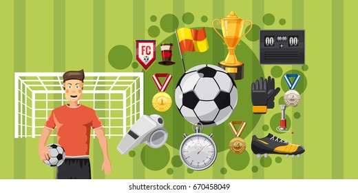 Soccer play horizontal concept. Cartoon illustration of soccer play banner horizontal vector for web