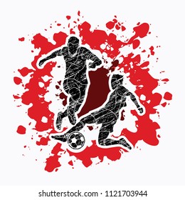 Soccer player action designed on splatter color background graphic vector