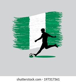 Soccer Player action with Federal Republic of Nigeria on background 