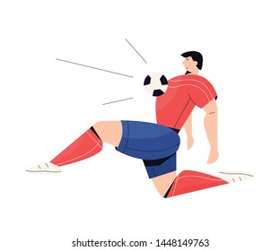 Soccer Player in action. Football play game people character. Vector illustration