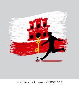 Soccer Player action with Gibraltar flag on background vector
