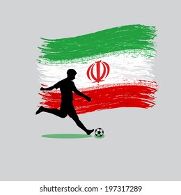 Soccer Player action with Islamic Republic of Iran flag on background 