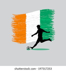 Soccer Player action with Ivory Coast flag on background 