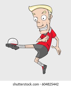Soccer player action kick the ball.  cartoon vector and
illustration