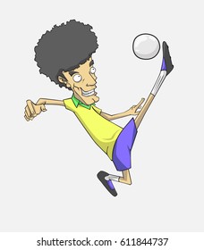 soccer player action kick the ball.  cartoon vector and illustration